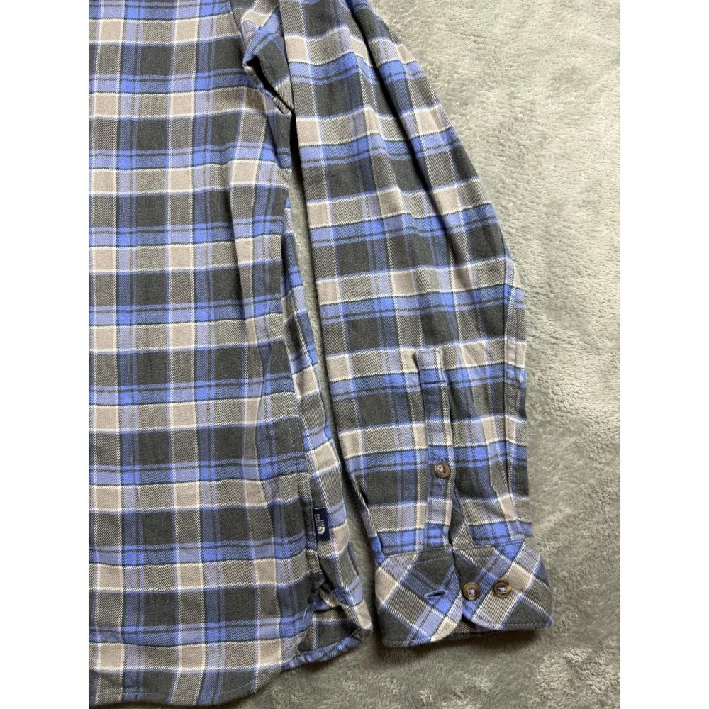 The North Face Flannel Shirt Mens L Blue Gray Plaid Button Up Hiking